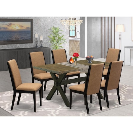 East West Furniture 7 Piece X-Style Beautiful Dining Set - Wire Brushed Black X676LA147-7